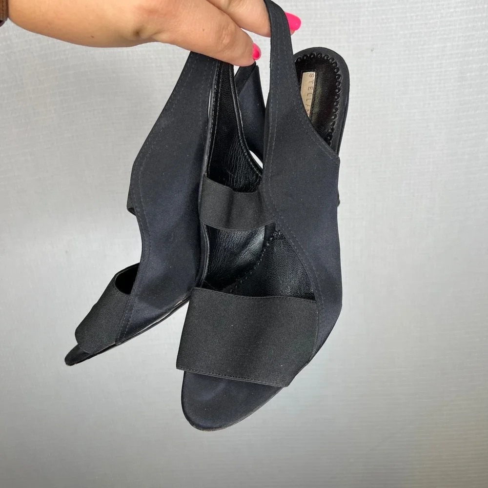 Stella McCartney Black Slingback Heels Peep Toe‎ Elastic Strap Size 36